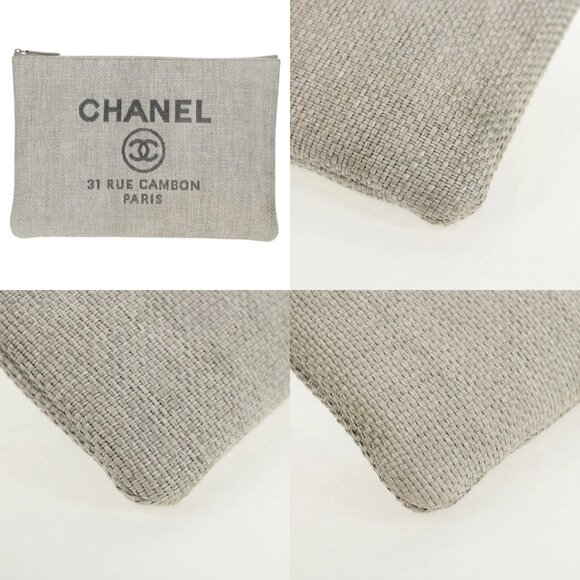 CHANEL Clutch Bag Canvas Gray CC Auth 148530M - Picture 13 of 14